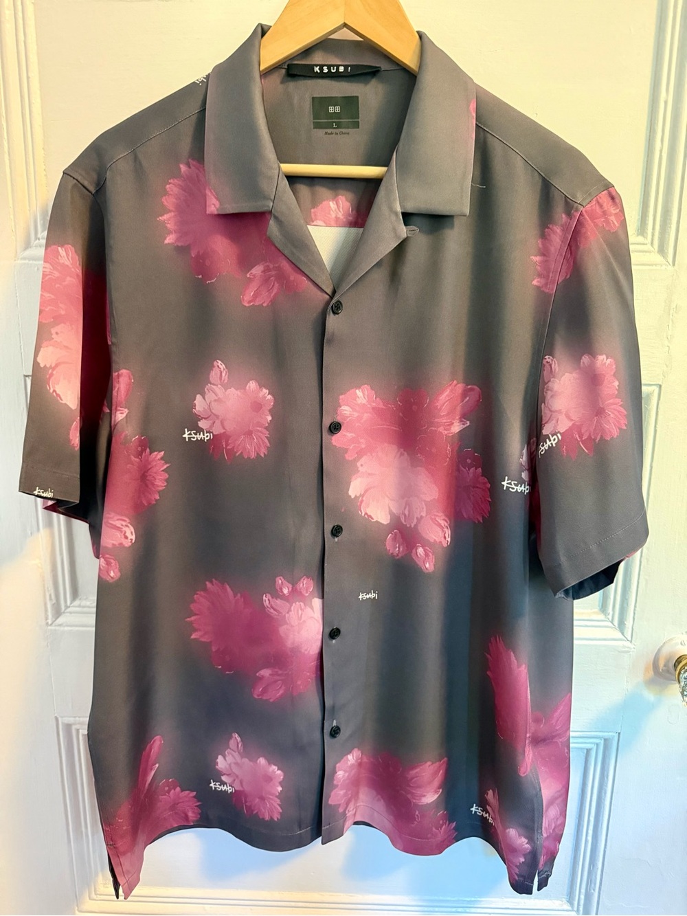 Ksubi Grey Button-Down Shirt with Pink Floral Print
